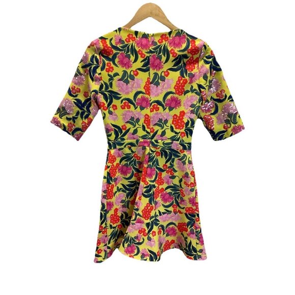 SALONI Celia Yellow Embroidered sequin half Sleeve Dress Size 4 cocktail party - Picture 6 of 15